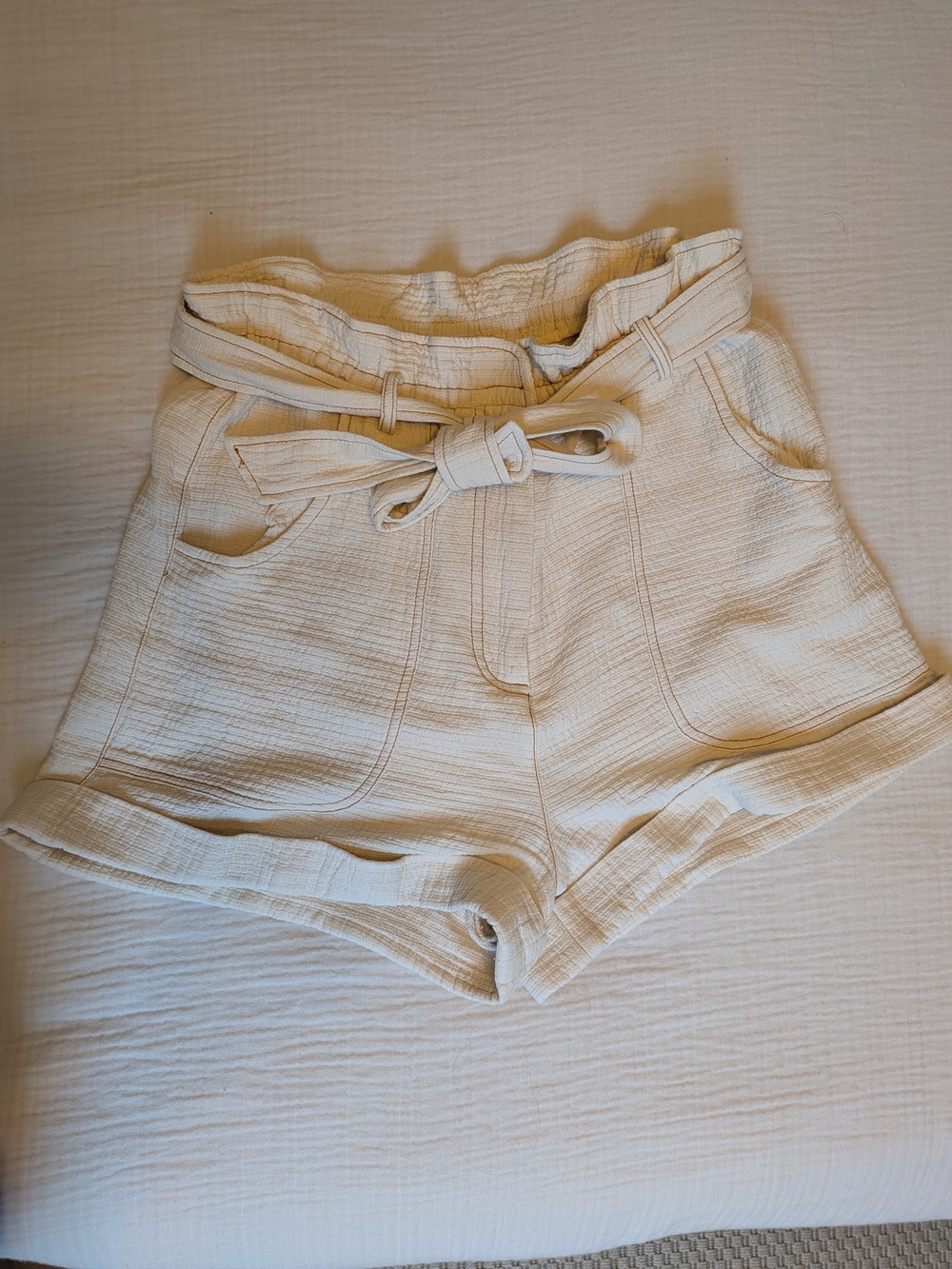 FRNCH Cream Paper Bag Shorts